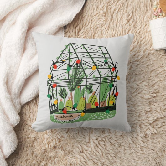 クリスマスの緑の家の植物 カクタス植物  クッション (ブランケット)
