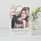 クリスマスの緑の幸せな新年の家族の写真 シーズンカード (スタンド正面)