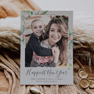 クリスマスの緑の幸せな新年の家族の写真 シーズンカード
