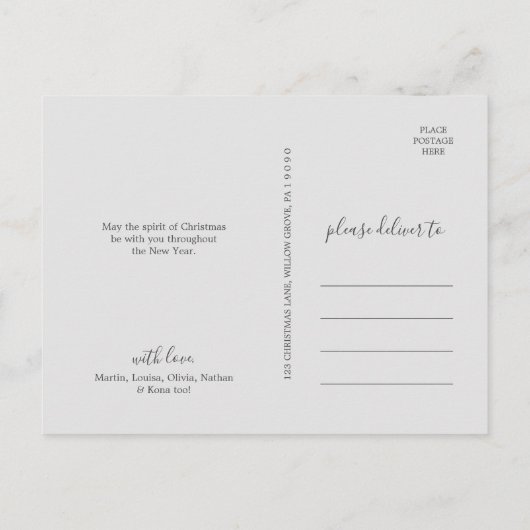 クリスマスの緑の幸せな新年の家族の写真 シーズンポストカード (裏面)