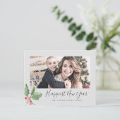 クリスマスの緑の幸せな新年の家族の写真 シーズンポストカード (スタンド正面)