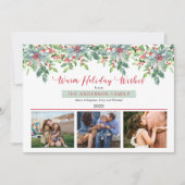 クリスマスの緑の暖かい休日の願い3写真 シーズンカード (正面)