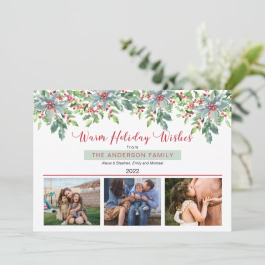 クリスマスの緑の暖かい休日の願い3写真 シーズンカード (スタンド正面)