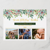 クリスマスの緑の暖かい休日の願い3写真 箔シーズンカード (正面)