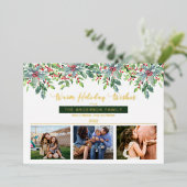 クリスマスの緑の暖かい休日の願い3写真 箔シーズンカード (立ち正面)