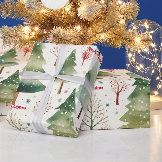 クリスマスの緑の森の木々 ラッピングペーパー