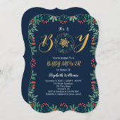 クリスマスの緑の男の子シャワー 招待状 (正面/裏面)