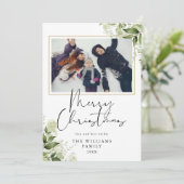 クリスマスの緑の花の金の写真 シーズンカード (スタンド正面)