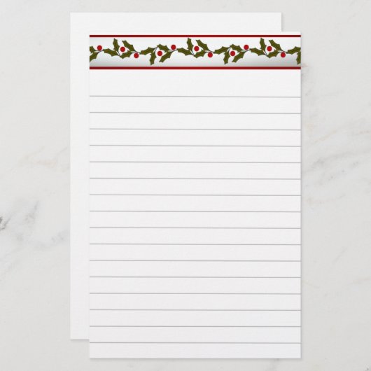 クリスマスの緑の草木はラインと縁どります 便箋 (正面/裏面)