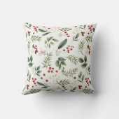 クリスマスの緑の葉と赤い実 水彩 クッション (裏面)