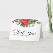 クリスマスの緑の葉エレガントな結婚式の折り畳み サンキューカード (正面)
