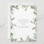 クリスマスの緑の葉飾り ゴールドグリッター フォト シーズンカード (裏面)