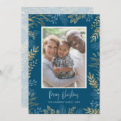 クリスマスの緑の金ゴールドと青2の写真 シーズンカード (正面/裏面)