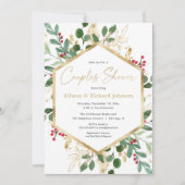 クリスマスの緑の金ゴールドカップルブライダルシャワー 招待状 (正面)