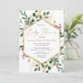 クリスマスの緑の金ゴールド赤い穴の赤いシャワー 招待状 (スタンド正面)