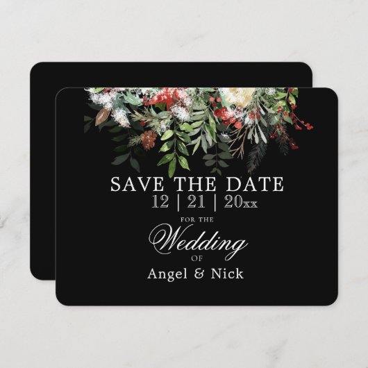 クリスマスの緑の黒い日付の結婚保存 (正面/裏面)