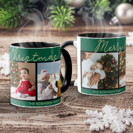 クリスマスの緑の3枚の写真コラージュ マグカップ