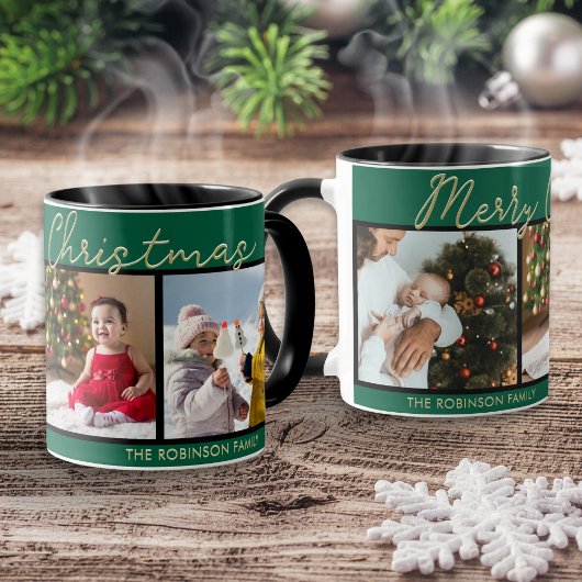 クリスマスの緑の3枚の写真コラージュ マグカップ