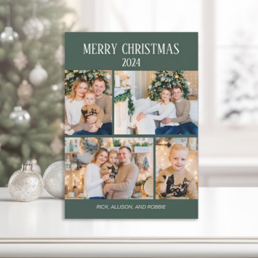 クリスマスの緑の4枚の写真コラージュ シーズンカード