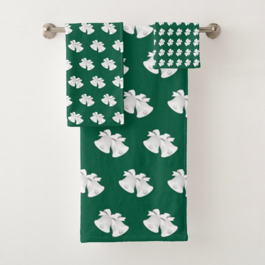 クリスマスの緑を繰り返結婚すホリデーベル バスタオルセット (インサイチュ)