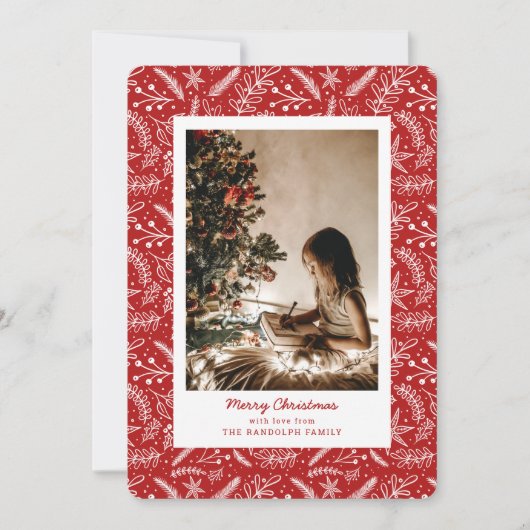 クリスマスの緑独身のの縦写真(赤) シーズンカード (正面)