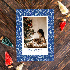 クリスマスの緑独身のの縦写真（青） シーズンカード