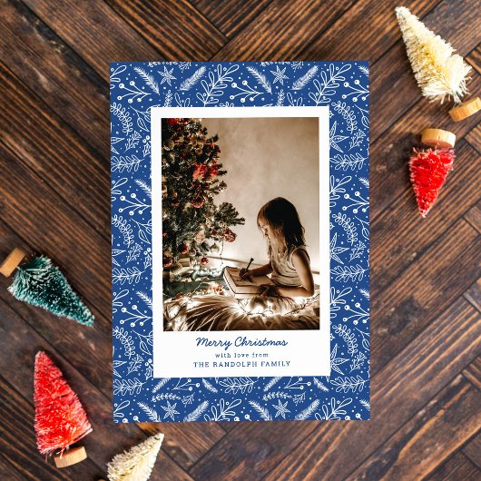 クリスマスの緑独身のの縦写真(青) シーズンカード