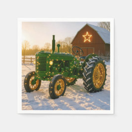 クリスマスの緑色トラクターイルミネーション スタンダードカクテルナプキン