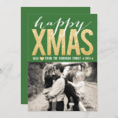 クリスマスの緑金ゴールドのグリッターの写真の平らなカード シーズンカード (正面/裏面)