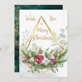 クリスマスの緑、ボーブル、金ゴールドエフェクトフレーム シーズンカード (正面/裏面)