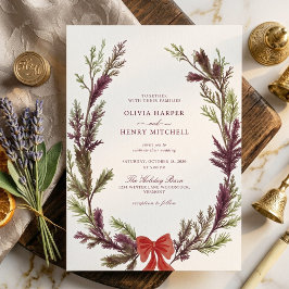 クリスマスの緑 紅と緑のホリデー ウェディング 招待状