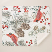 クリスマスの縫い目のないパターン、(鳥)ショウジョウコウカンチョウ鳥、赤いビー シェルパブランケット (正面(横))