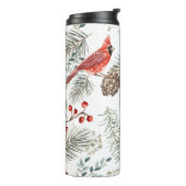 クリスマスの縫い目のないパターン、(鳥)ショウジョウコウカンチョウ鳥、赤いビー タンブラー (回転左)