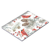 クリスマスの縫い目のないパターン、（鳥）ショウジョウコウカンチョウ鳥、赤いビー ノートブック (左側)