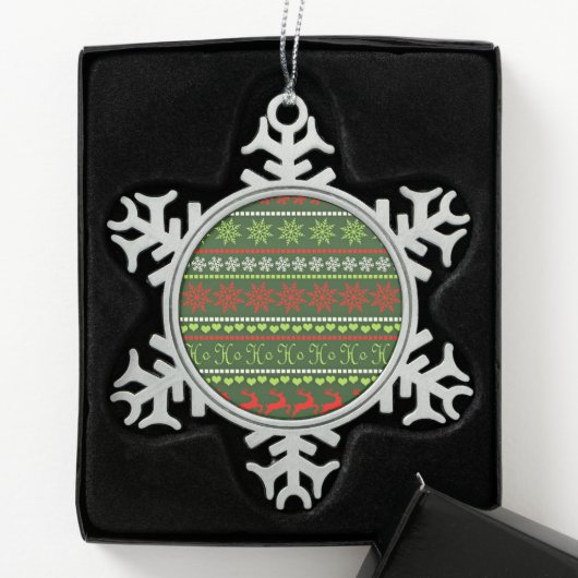クリスマスの繰り返しパターン スノーフレークピューターオーナメント (ボックス)