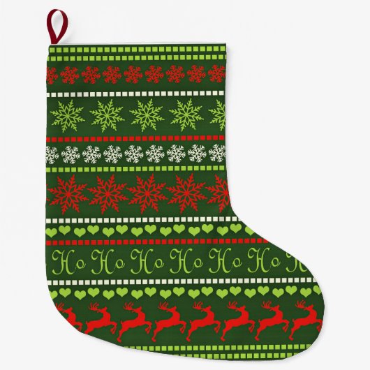 クリスマスの繰り返しパターン ラージクリスマスストッキング (正面)