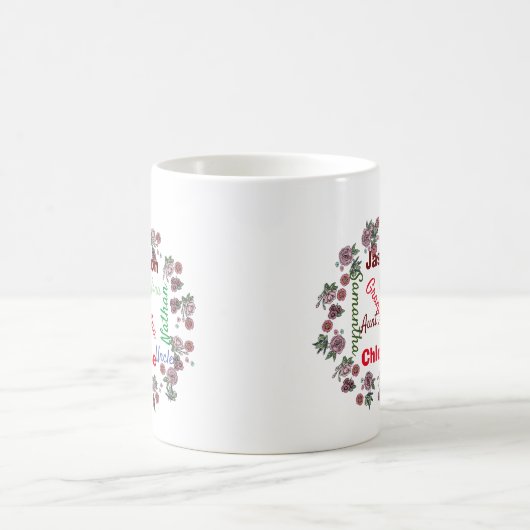 クリスマスの繰り返し名のパーソナライズされたファミリ コーヒーマグカップ (中央)