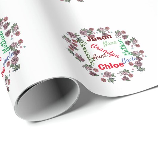 クリスマスの繰り返し名のパーソナライズされたファミリ ラッピングペーパー (ロールコーナー)