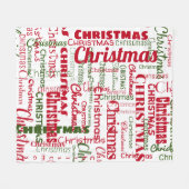 クリスマスの繰り返し名パターン赤い緑の白 フリースブランケット (正面(横))