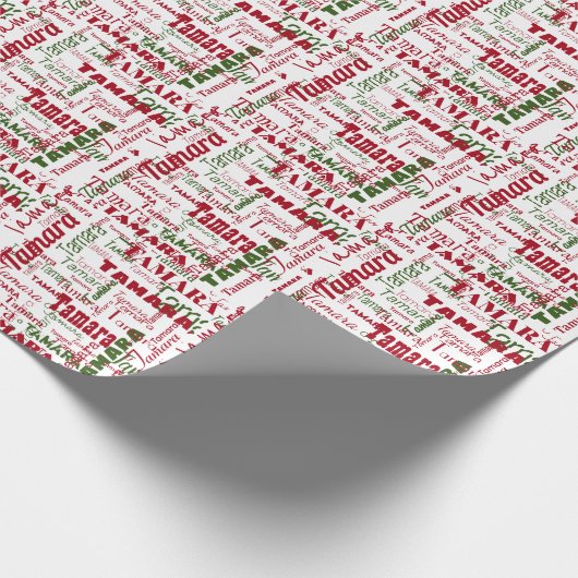 クリスマスの繰り返し名白い赤い緑の贈り物 ラッピングペーパー (角)