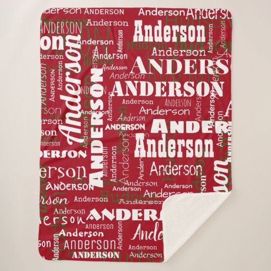 クリスマスの繰り返し名（赤）白（緑） シェルパブランケット (正面)