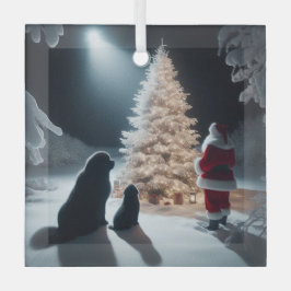 クリスマスの美しいとNewfsとSanta ガラスオーナメント