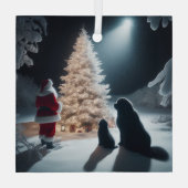 クリスマスの美しいとNewfsとSanta ガラスオーナメント (裏面)