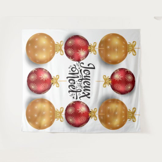 クリスマスの美しいフランス語のゴールドと赤の宝玉 タペストリー (正面(横))