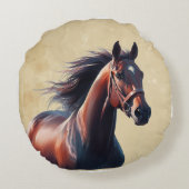 クリスマスの美しい茶色の馬 ラウンドクッション (裏面)