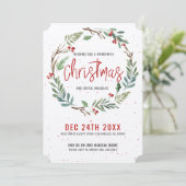 クリスマスの群葉のリースの手書きのタイポグラフィ シーズンカード (スタンド正面)