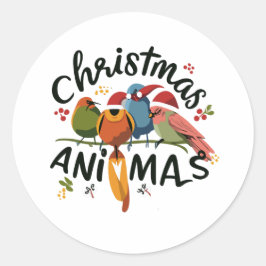 クリスマスの羽毛の友人が小枝で別れる ラウンドシール