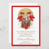 クリスマスの聖家族とポインセチアの宗教的なイメージ シーズンカード (正面/裏面)