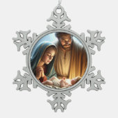 クリスマスの聖家族 スノーフレークピューターオーナメント (正面)