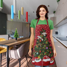 クリスマスの背景に亀の鳩赤エプロン エプロン